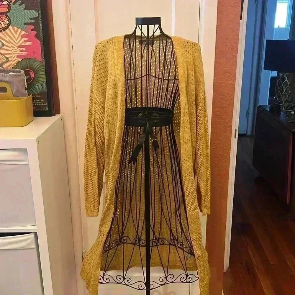 Marled Long Cotton Open Front Cardigan-Sz L